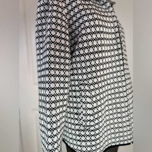 Coldwater Creek Black White Zip Front Hybrid Sweater Jacket Fleece Back XL - Picture 6 of 10